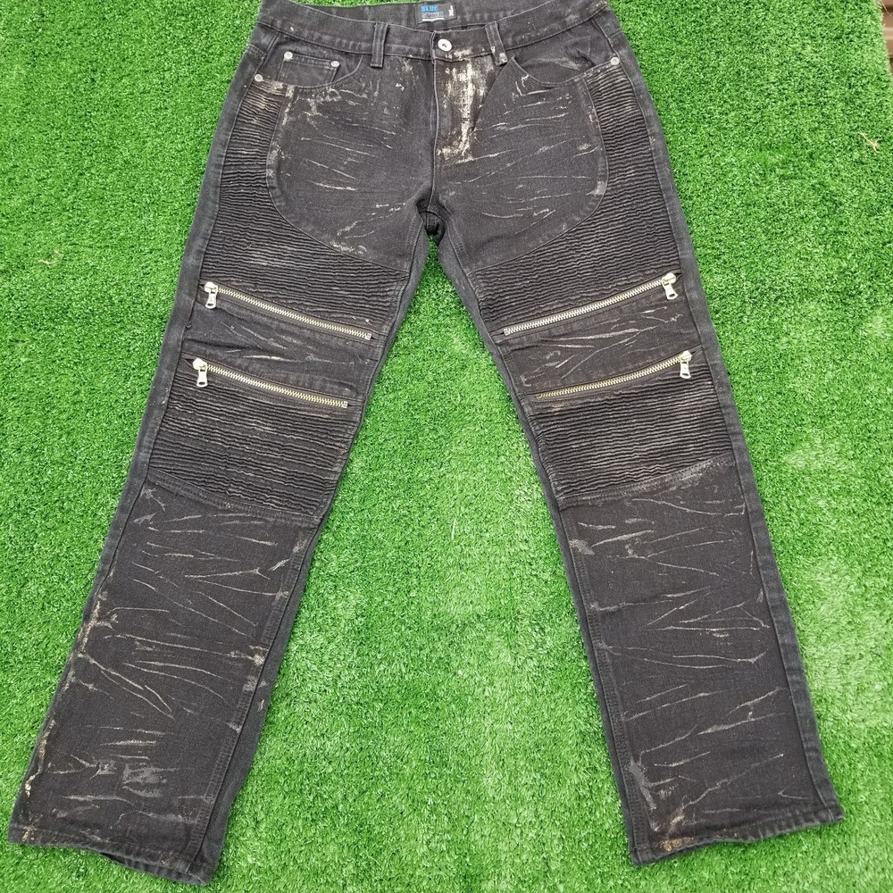 Blue Stitch Jeans Mens 36x32‎ Black Slim Straight Distressed Zippered Style